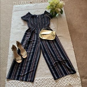 Navy striped one piece jump suit